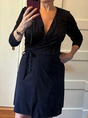 Eileen Fisher Black Wrap Midi Dress